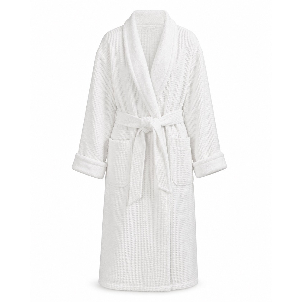 Pottery Barn Bath Robe S White Waffle Weave Terry Resort Quiet Luxury Belted